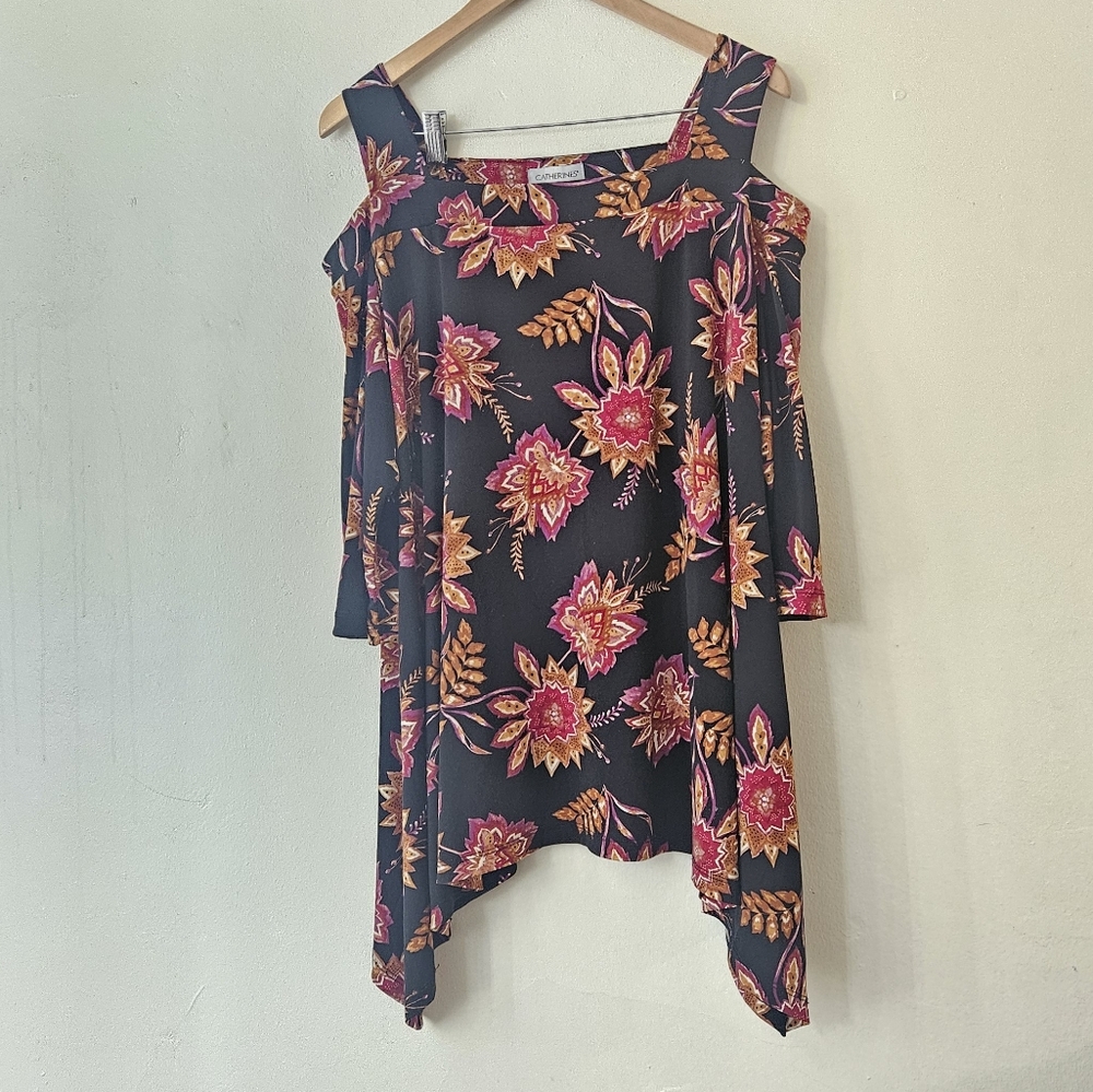 Catherines Floral Cold Shoulder Feminine Blouse 2XWP
